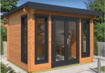 Pent Roof 50mm Log Cabin 408 - Double Glazed, Double Door